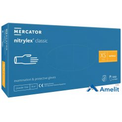 Рукавички нітрилові, Nitrylex Classic (XS), без пудри, сині  (Mercator Medical), 50 пар